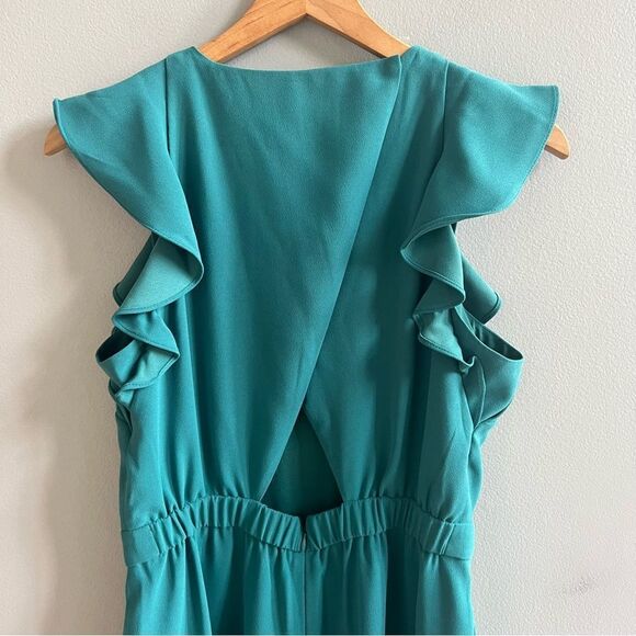 J. Crew Janet Jumpsuit in Crepe Green Size 8 Teal Pantsuit Romper Ruffle Sleeve - Picture 7 of 15